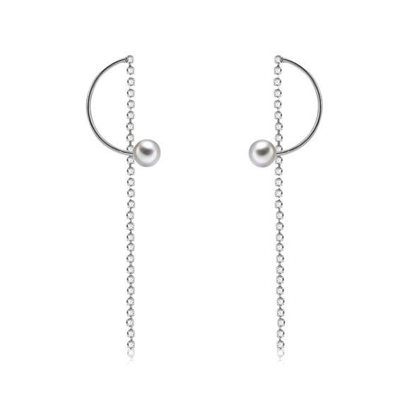 Silver, Pearl & Crystal Strand Stud Earrings - Picture 3 of 6